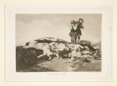 Enterrar y callar, plaat 18 uit Los desastres de la guerra door Francisco de Goya