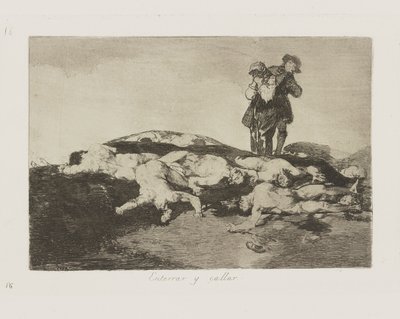 Enterrar y callar. (Begraven en stilhouden), pl. 18 uit de serie Los desastres de la guerra (De rampen van de oorlog) door Francisco de Goya