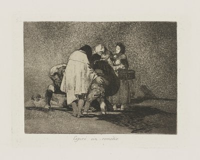 Espiré sin remedio. (Er Was Niets Aan Te Doen en Hij Stierf.), pl. 53 uit de serie Los desastres de la guerra (De Rampen van de Oorlog) door Francisco de Goya
