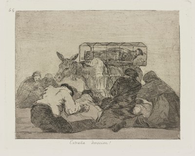 Vreemde devotie!, pl. 66 uit de serie Los desastres de la guerra (De Rampen van de Oorlog) door Francisco de Goya