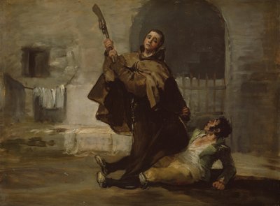 Broeder Pedro slaat El Maragato met de kolf van het geweer, ca. 1806 door Francisco de Goya