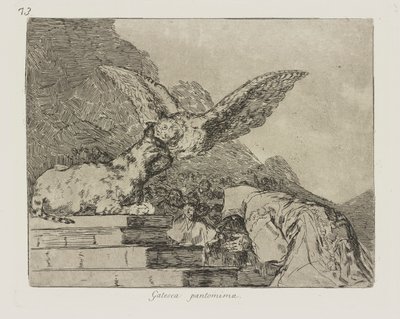 Gatesca pantomima. (Feline Pantomime.), pl. 73 uit de serie Los desastres de la guerra (De Rampen van de Oorlog) door Francisco de Goya