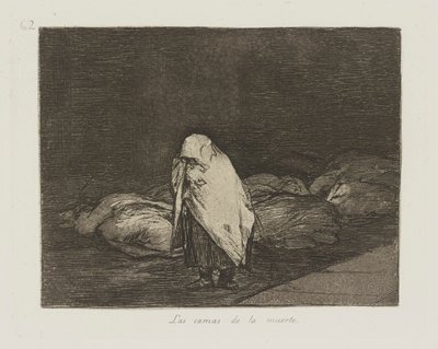 Las camas de la muerte. (De bedden van de dood.), pl. 62 uit de serie Los desastres de la guerra (De rampen van de oorlog) door Francisco de Goya