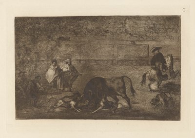 Les chiens laches sur le taureau door Francisco de Goya
