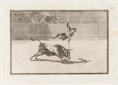 De behendigheid en stoutmoedigheid van Juanito Apinani in de ring te Madrid, Plaat 20 uit La tauromaquia door Francisco de Goya