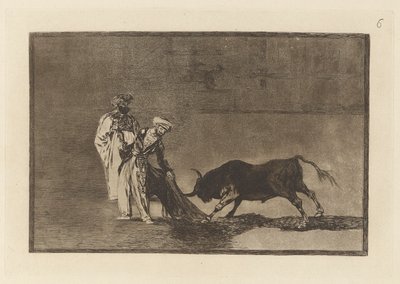 De Moren maken een ander spel in de ring met hun burnous, Plaat 6 uit La tauromaquia door Francisco de Goya