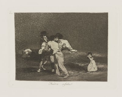 Madre infeliz! (Ongelukkige Moeder!), pl. 50 uit de serie Los desastres de la guerra (De Rampen van de Oorlog) door Francisco de Goya