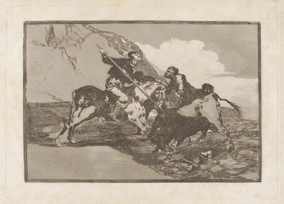 De Manier waarop de Oude Spanjaarden Stieren Jaagden te Paard in het Open Veld, Plaat 1 uit La tauromaquia door Francisco de Goya