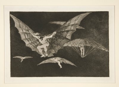 Modo de volar (Een manier van vliegen), pl. 13 uit de serie Los proverbios door Francisco de Goya