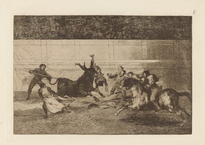 Dood van Pepe Illo, 2e Compositie, Plaat E uit La tauromaquia (derde editie) door Francisco de Goya