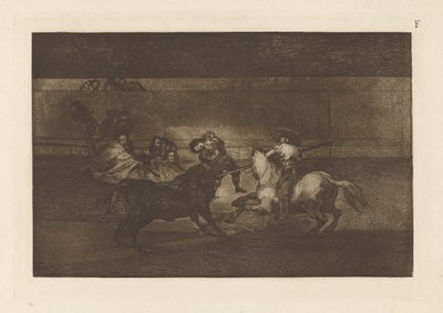 Dood van Pepe Illo, 3e Compositie, Plaat F uit La tauromaquia (derde editie) door Francisco de Goya