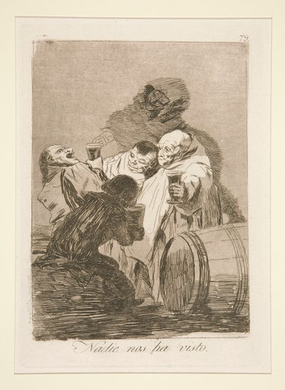 Nadie nos ha visto (Niemand heeft ons gezien), pl. 79 uit de serie Los caprichos door Francisco de Goya