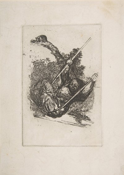 Oude vrouw op een schommel door Francisco de Goya
