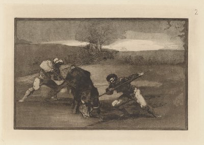 Otro modo de cazar a pie (Een andere manier van jagen te voet), Plaat 2 uit La tauromaquia door Francisco de Goya