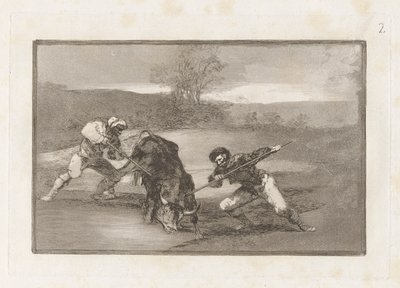 Een Andere Manier van Jagen te Voet, Plaat 2 uit La tauromaquia door Francisco de Goya