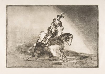 Plaat 10 uit La Tauromaquia: Karel V steekt een stier in de ring in Valladolid, 1816 door Francisco de Goya