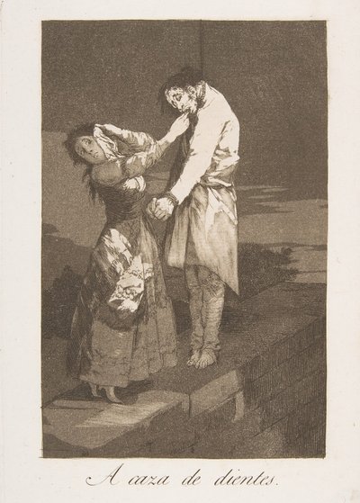 Plaat 12 uit Los Caprichos: Op jacht naar tanden A caza de dientes, 1799 door Francisco de Goya