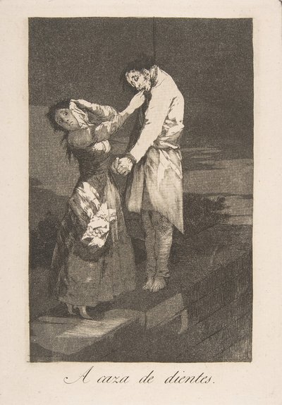 Plaat 12 uit Los Caprichos: Op jacht naar tanden, 1799 door Francisco de Goya