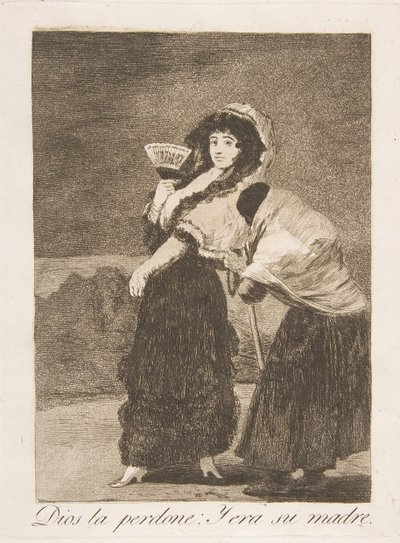 Plaat 16 uit Los Caprichos: Voor de hemel: en het was haar moeder Dios la Perdone: Y door Francisco de Goya