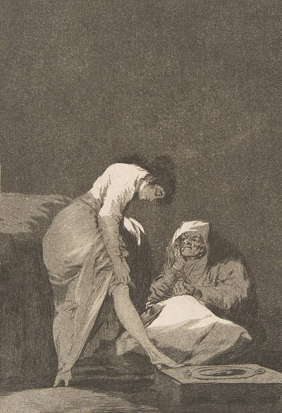 Plaat 17 uit Los Caprichos: Het is mooi gespannen Bien tirada está, 1797-98 door Francisco de Goya