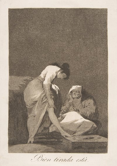 Plaat 17 uit Los Caprichos: Het is mooi gespannen Bien tirada está door Francisco de Goya