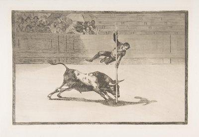 Plaat 20 uit de Tauromaquia: De behendigheid en stoutmoedigheid van Juanito Apiñani in de arena, 1816 door Francisco de Goya