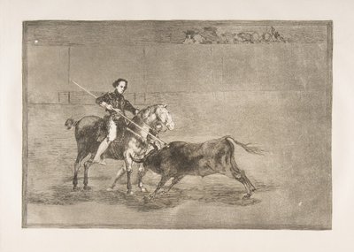 Plaat 22 uit de Tauromaquia: Manlijke moed van de beroemde Pajuelera in de arena door Francisco de Goya