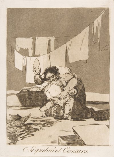 Plaat 25 uit Los Caprichos: Als hij de pot brak Si quebró el Cantaro, 1799 door Francisco de Goya