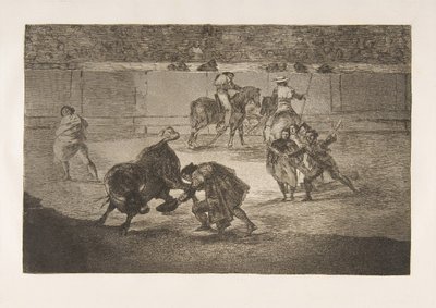 Plaat 29 van de Tauromaquia: Pepe Illo maakt de pas van de recorte door Francisco de Goya