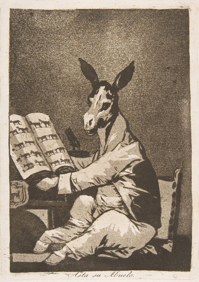 Plaat 39 uit Los Caprichos: En zo was zijn grootvader. Asta su Abuelo door Francisco de Goya