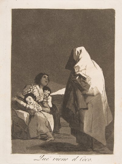 Plaat 3 uit Los Caprichos: Hier komt de boeman Que viene el Coco, 1799 door Francisco de Goya