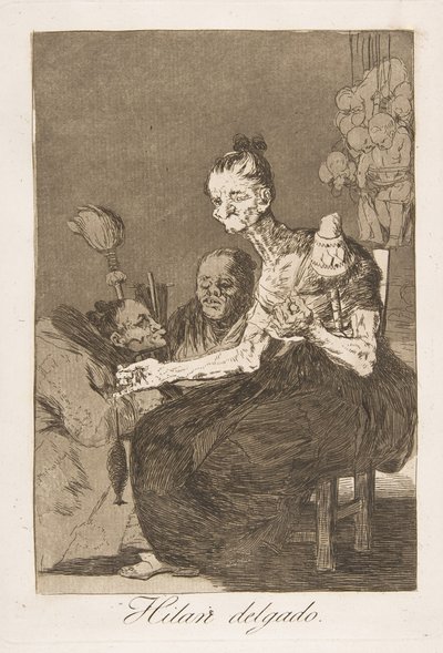 Ze spinnen fijn (Los Caprichos, plaat 44) door Francisco de Goya