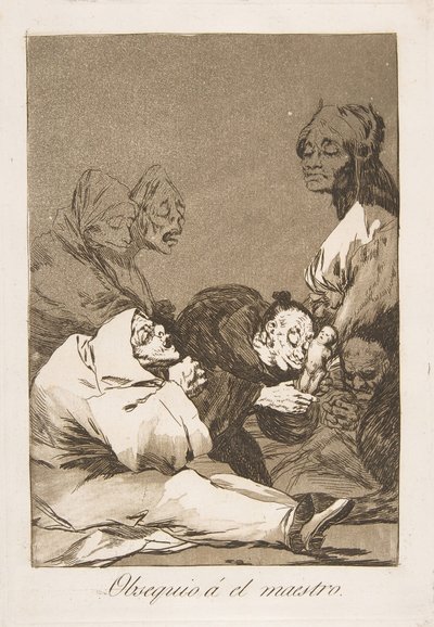 Plaat 47 uit Los Caprichos: Een geschenk voor de meester Obsequio á el maestro door Francisco de Goya