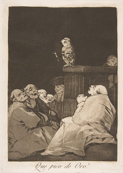 Plaat 53 uit Los Caprichos: Wat een gouden snavel! Que pico de Oro!, 1799 door Francisco de Goya