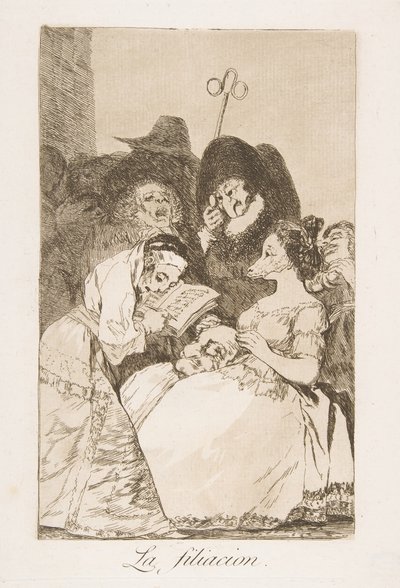 Plaat 57 uit Los Caprichos: De afstamming, 1799 door Francisco de Goya