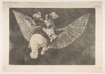 Plaat 5 uit de Disparates: Vliegende Dwaasheid, ca. 1816-23 privédruk ca. 1854 door Francisco de Goya
