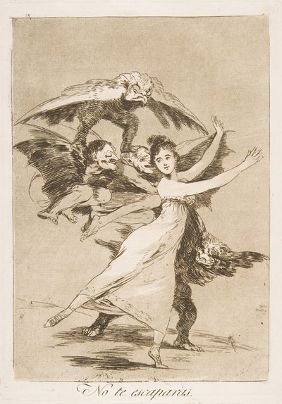 Plaat 72, uit Los Caprichos: Je zult niet ontsnappen No te escaparás., 1799 door Francisco de Goya