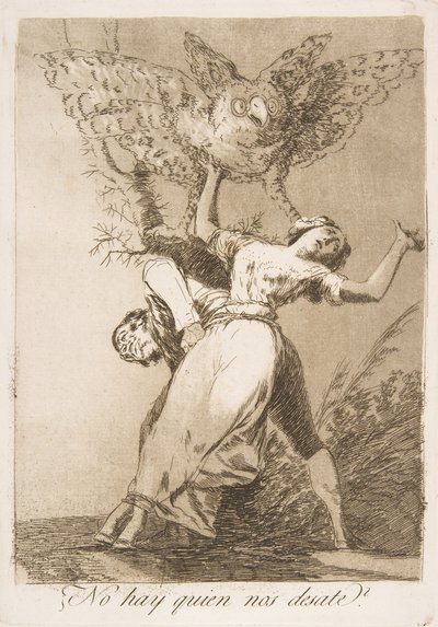 Plaat 75 uit Los Caprichos: Is er niemand om ons los te maken ¿No hay quien nos desate door Francisco de Goya