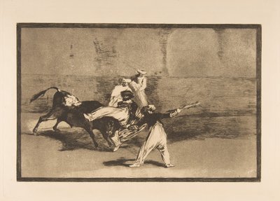 Plaat 8 uit de Tauromaquia: Een Moor gevangen door de stier in de arena door Francisco de Goya