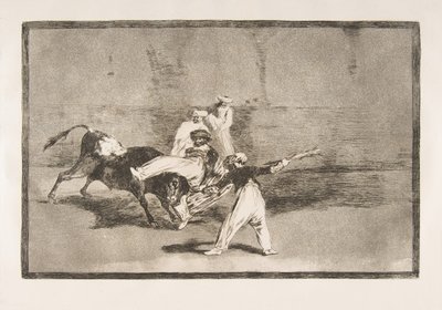 Plaat 8 van de Tauromaquia: Een Moor gevangen door de stier in de ring door Francisco de Goya