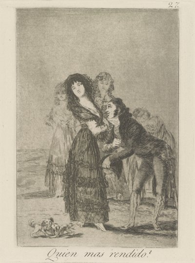 Wie is meer overwonnen?, pl. 27 uit de serie Los caprichos door Francisco de Goya
