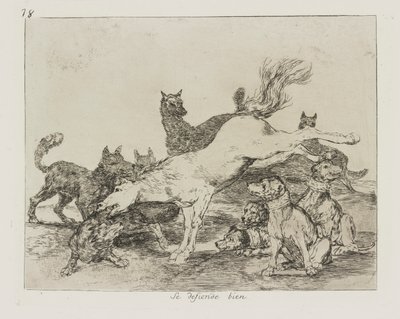 Se defiende bien. (Hij verdedigt zich goed.), pl. 78 uit de serie Los desastres de la guerra (De rampen van de oorlog) door Francisco de Goya