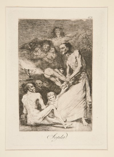 Sopla (Blazen), pl. 69 uit de serie Los caprichos door Francisco de Goya