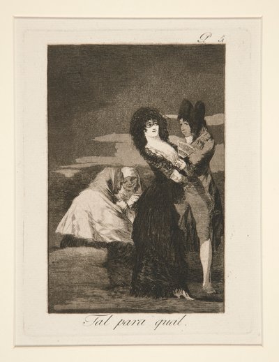 Tal para qual (Twee van een soort), pl. 5 uit Los caprichos door Francisco de Goya