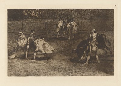 Een torero op de schouders van een chulo door Francisco de Goya
