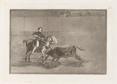 Manlijke Moed van de Beroemde Pajuelera in de Ring van Zaragoza, Plaat 22 uit La tauromaquia door Francisco de Goya