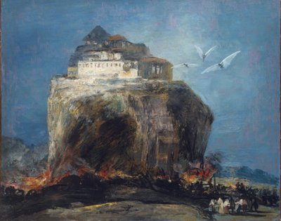 Een stad op een rots, 1850-75 door Francisco de Goya