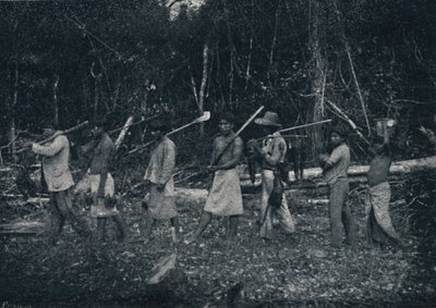 Indios Guaranys, terugkerend van een jacht, 1895 door Francisco Henszler