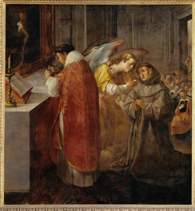 De heilige Bonaventura ontvangt de communie uit de handen ... door Francisco Herrera