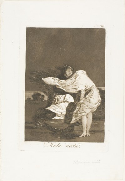 Een Slechte Nacht, plaat 36 uit Los Caprichos door Francisco Jose de Goya y Lucientes
